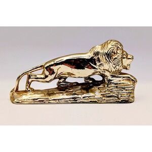 Vintage Gold Lion Figurine Paperweight G18 Stalking Lion Statue 4.5 Inch